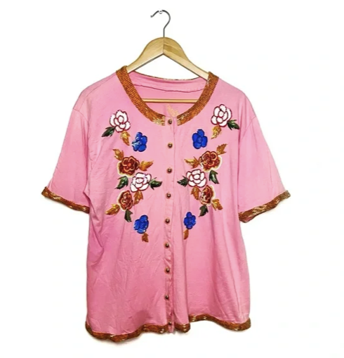 Vintage | Floral Embroidered Button Up Top