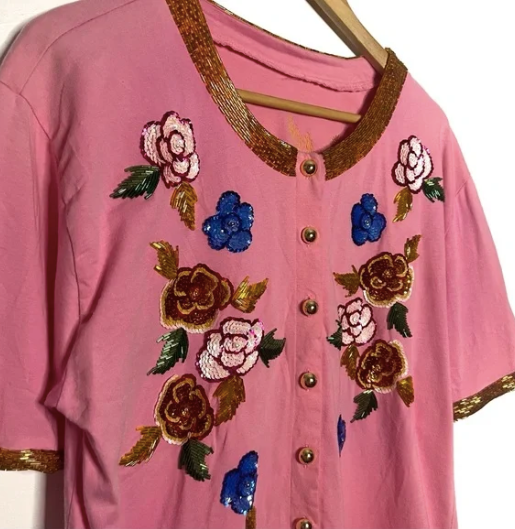 Vintage | Floral Embroidered Button Up Top