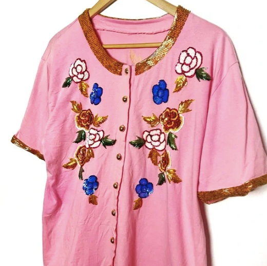 Vintage | Floral Embroidered Button Up Top