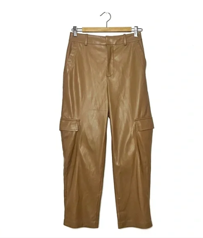 Mango | Beige Leather Effect Trousers
