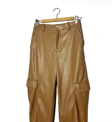 Mango | Beige Leather Effect Trousers