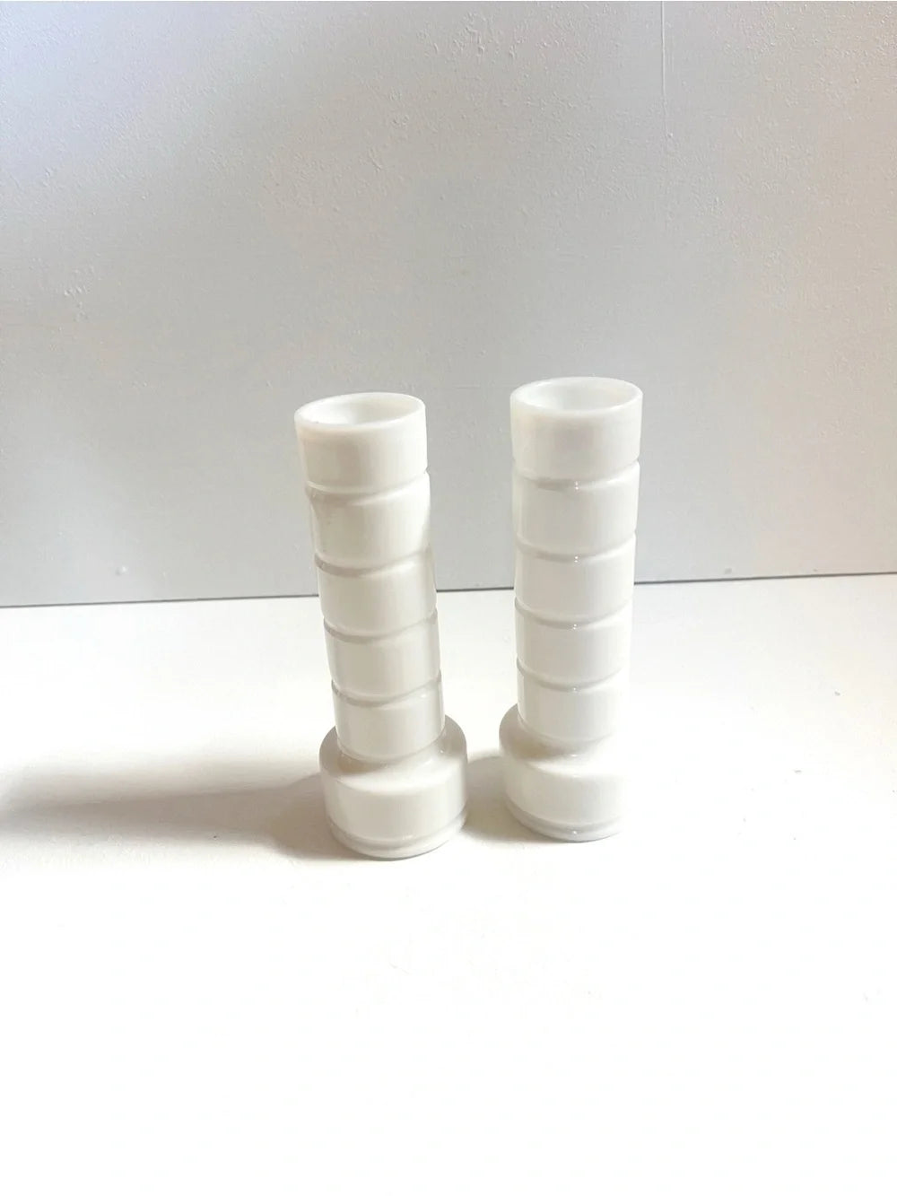 Vintage | Milk Glass Pillar Vases (Pair)