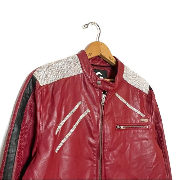 Guess | Red Leather Gem Moto Jacket
