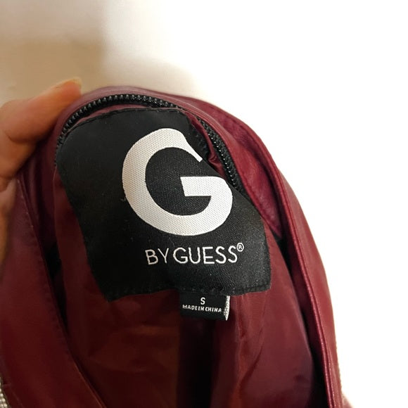 Guess | Red Leather Gem Moto Jacket