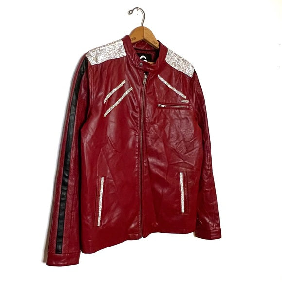 Guess | Red Leather Gem Moto Jacket