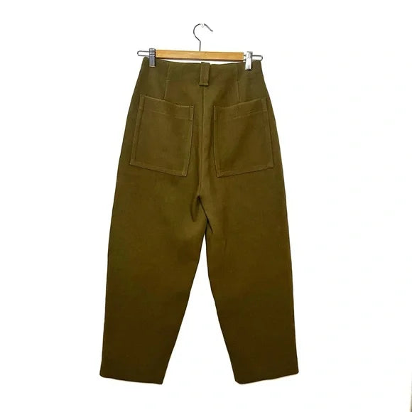 Frank + Oak | Olive Green High-Waisted Trousers