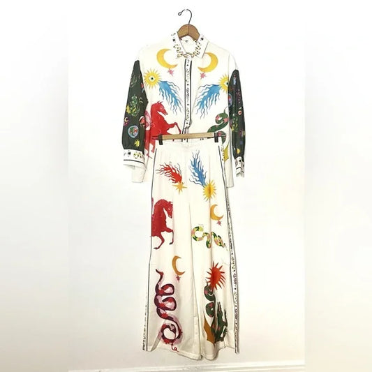 Boho Printed Top and Pants Matching Set