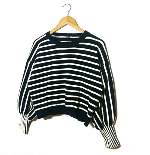 Striped Balloon Sleeve Sweater