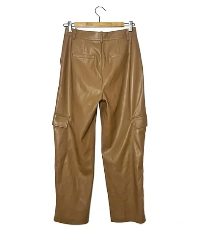 Mango | Beige Leather Effect Trousers