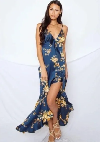 Dress Forum | Navy Blue Satin Style Maxi Dress