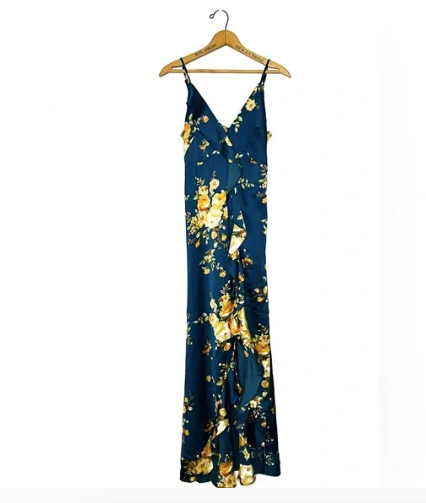 Dress Forum | Navy Blue Satin Style Maxi Dress