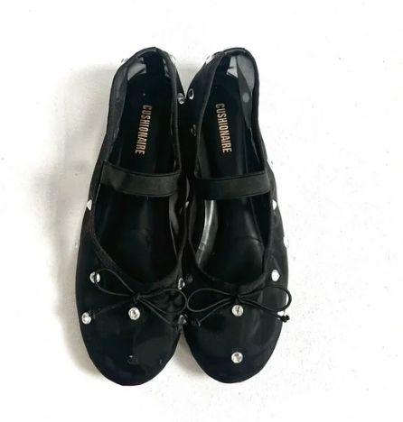 Cushionaire | Black Mesh Gemstone Flats