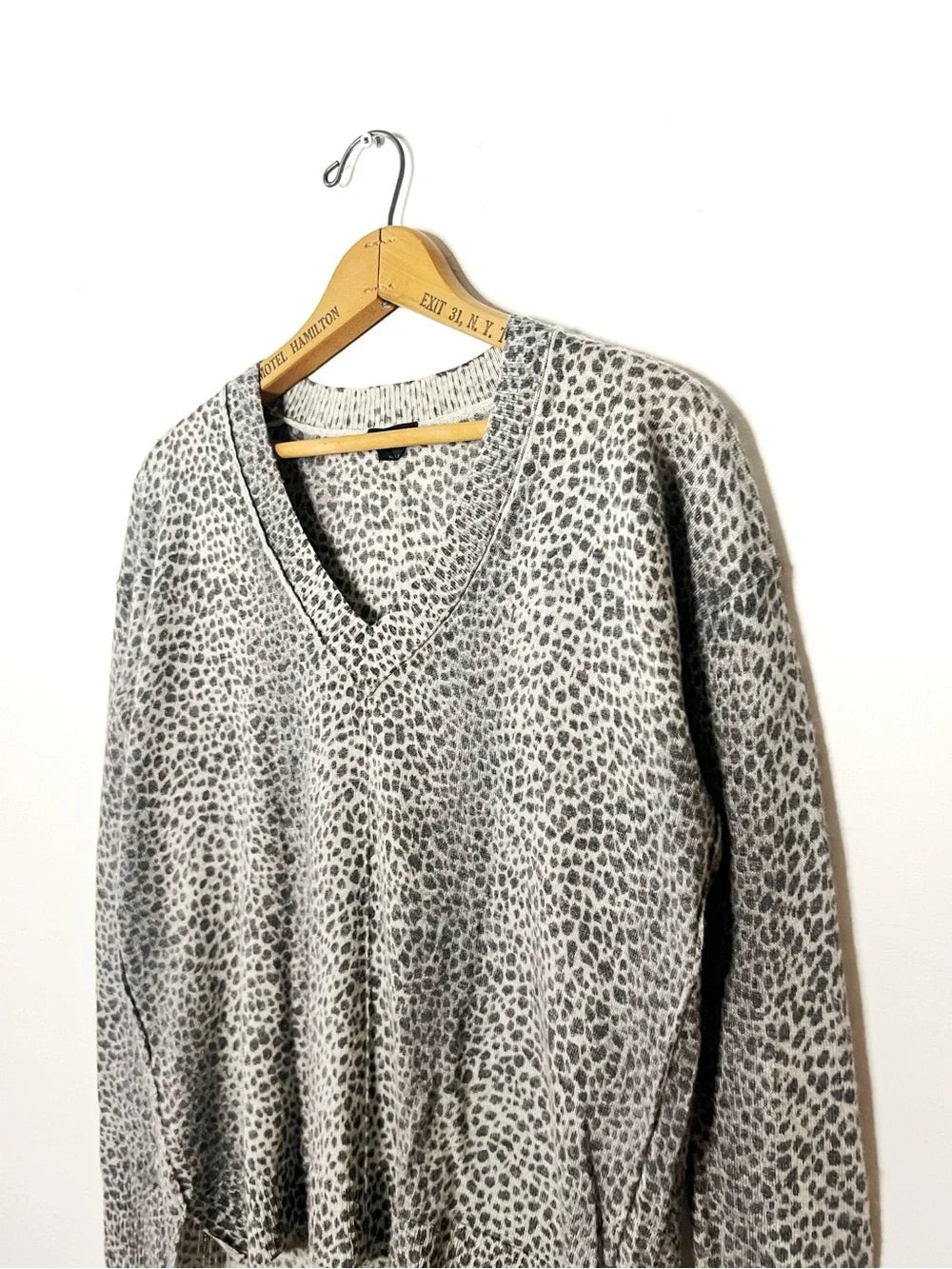 Club Monaco Black & White Leopard-Print V-Neck Sweater