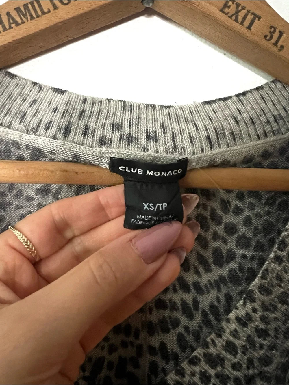 Club Monaco Black & White Leopard-Print V-Neck Sweater