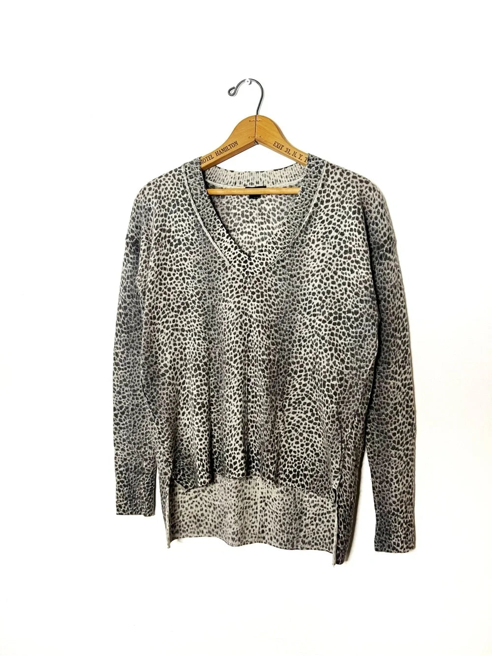 Club Monaco Black & White Leopard-Print V-Neck Sweater