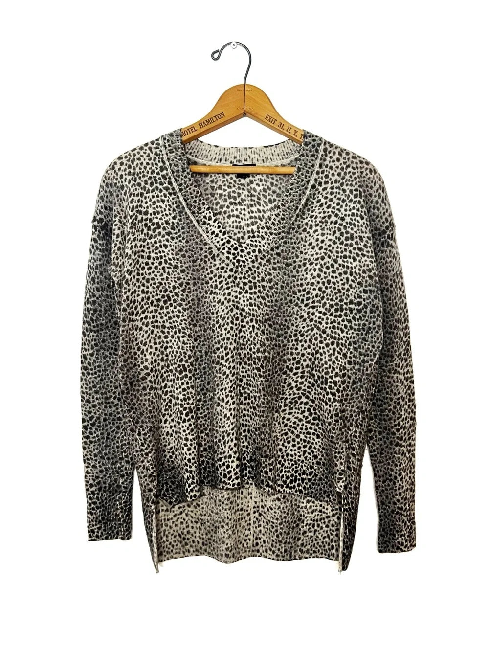 Club Monaco Black & White Leopard-Print V-Neck Sweater