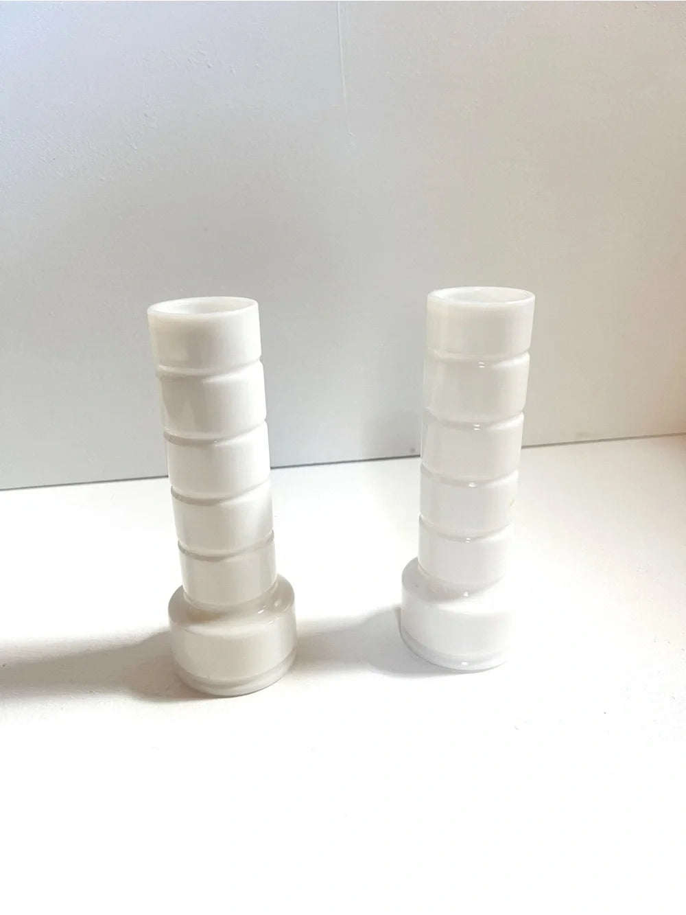 Vintage | Milk Glass Pillar Vases (Pair)