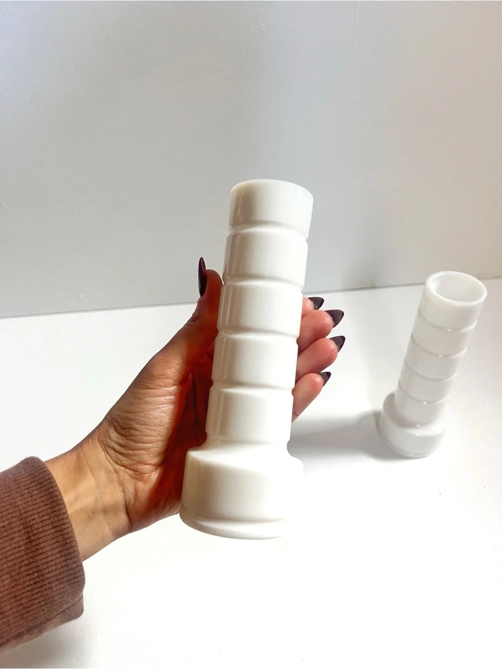 Vintage | Milk Glass Pillar Vases (Pair)