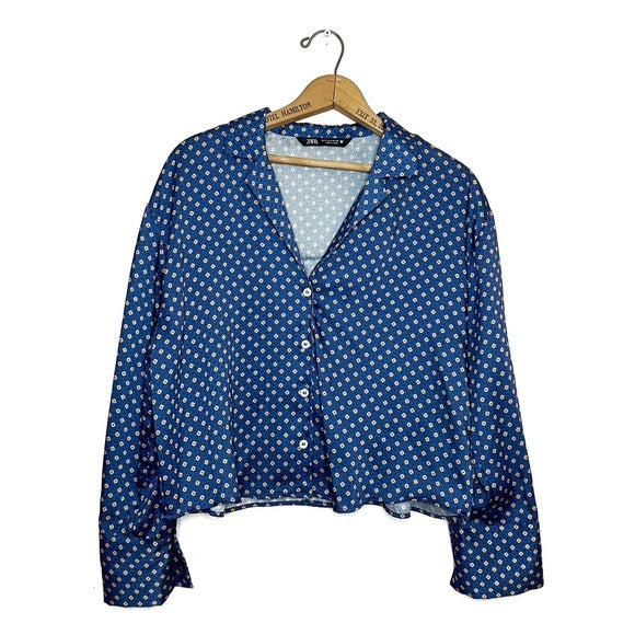 Zara | Blue Printed Crop Blouse