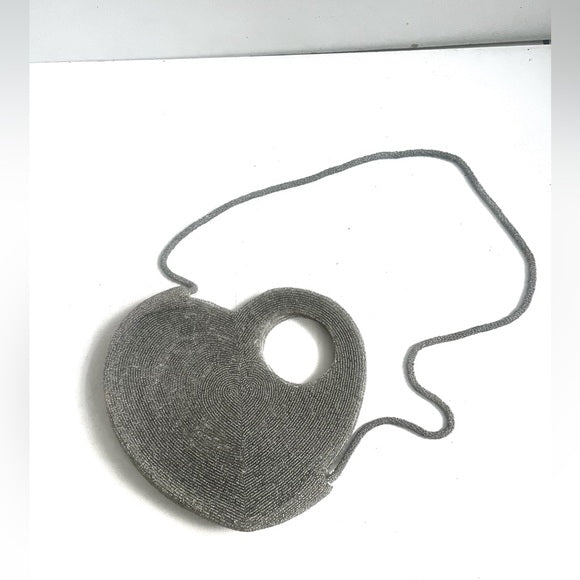 Anthropologie | Llani Silver Beaded Heart Bag