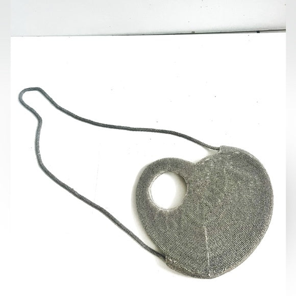 Anthropologie | Llani Silver Beaded Heart Bag