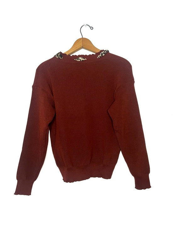 Crewneck Sweater with Leopard Bow