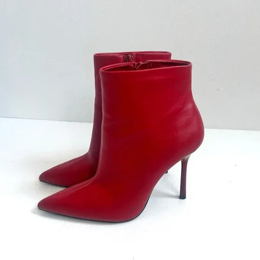 Zara | Red Leather Booties