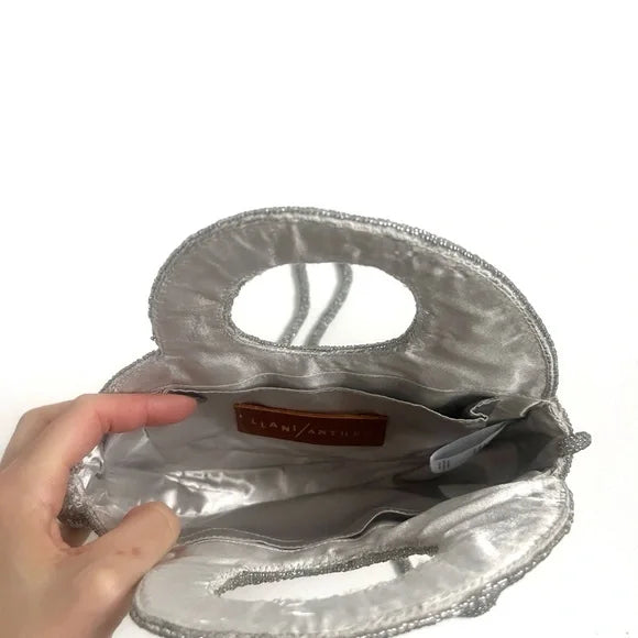 Anthropologie | Llani Silver Beaded Heart Bag