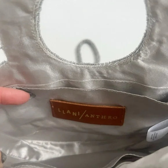 Anthropologie | Llani Silver Beaded Heart Bag