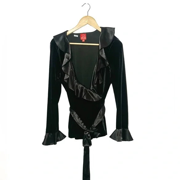 Oscar de la Renta | Black Velvet Wrap Blouse